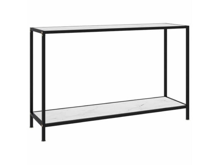 HEFZGDB Konsolentisch Weiß 120x35x75 cm aus Hartglas und Stahl mit Ablageboden, robuster Beistelltisch für Wohnzimmer, moderner Glastisch, langlebig und stabil, leicht zu reinigen