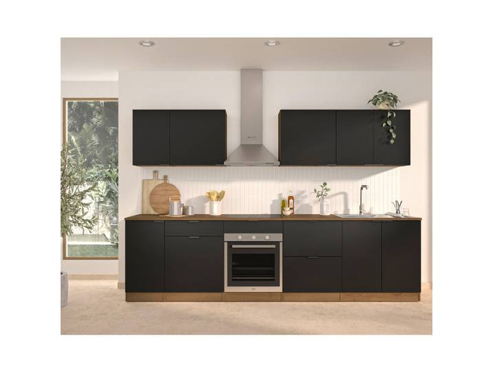 Mid.you Küchenleerblock Eden, Schwarz, Eiche, Holzoptik, 3 Schublade(n) Schubladen, einzeln stellbar, nur wie online abgebildet bestellbar, 300 cm, höhenverstellbare Füße, Küchen, Küchenzeilen & Küchenblöcke, Küchenzeilen ohne Geräte