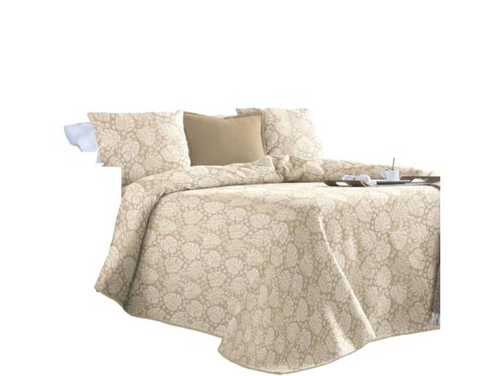 Erwin Müller Tagesdecke Blätter und Blümchen Creme Größe 220x250 cm - für kühle Abende, Schutz vor Schmutz und Staub, Bettüberwurf, Bettdecke