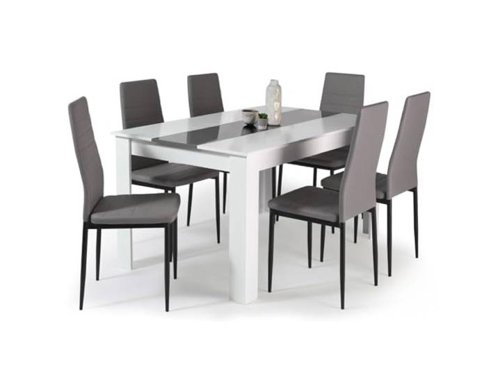 IDMarket - Set Esstisch Georgia 140 cm weiß und grau und 6 Stühle Romane grau