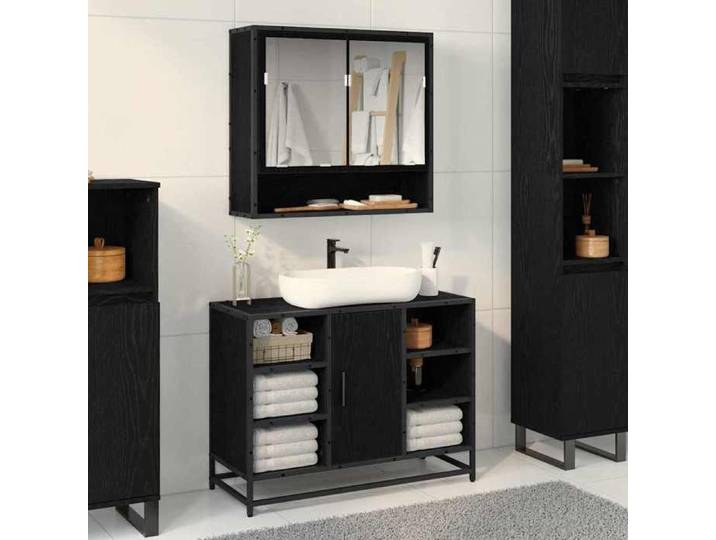 Meuble WC Noir - Étagère Murale avec étagère Chêne noir 65x20x60 cm A1633