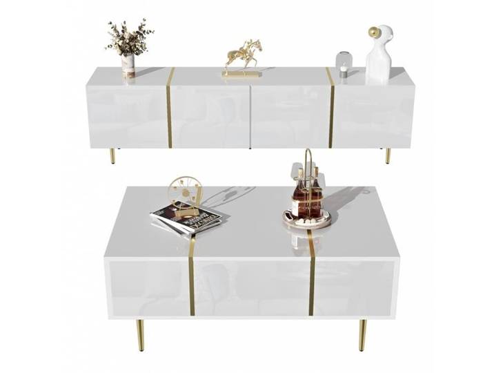 Armoire de télévision blanc haut brillant moderne et jeu de table basse