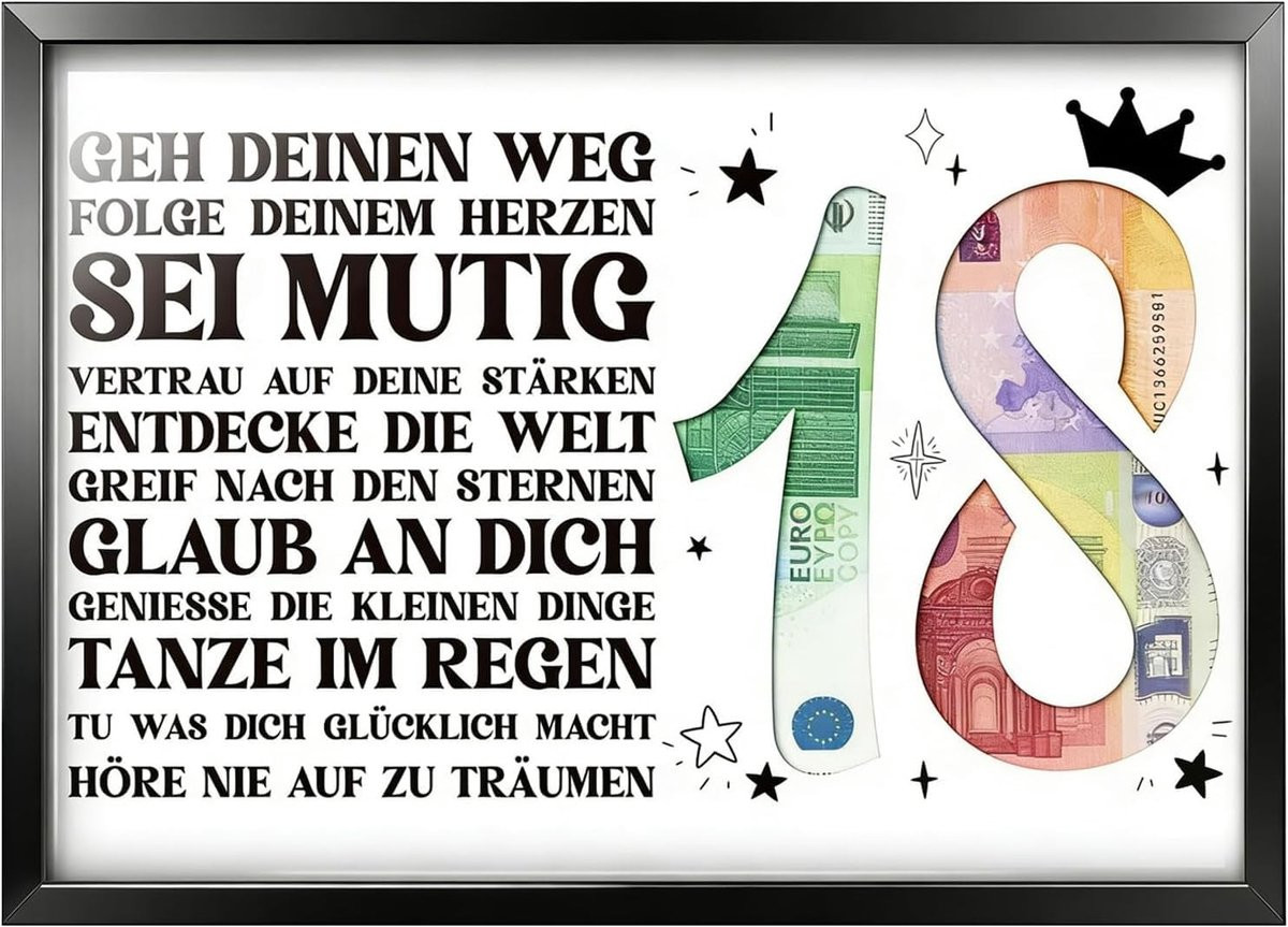 Unieke fotolijst voor een 18e verjaardag, ideaal als origineel geldcadeau voor jongens en meisjes