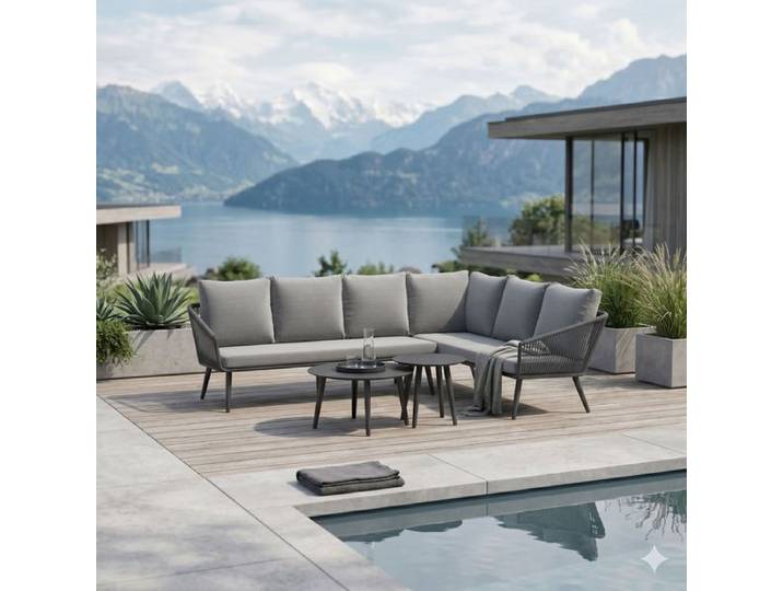 OUTLIV. Alex Ecklounge inkl. Loungetische Aluminium/Rope/Olefin Dunkelgrau