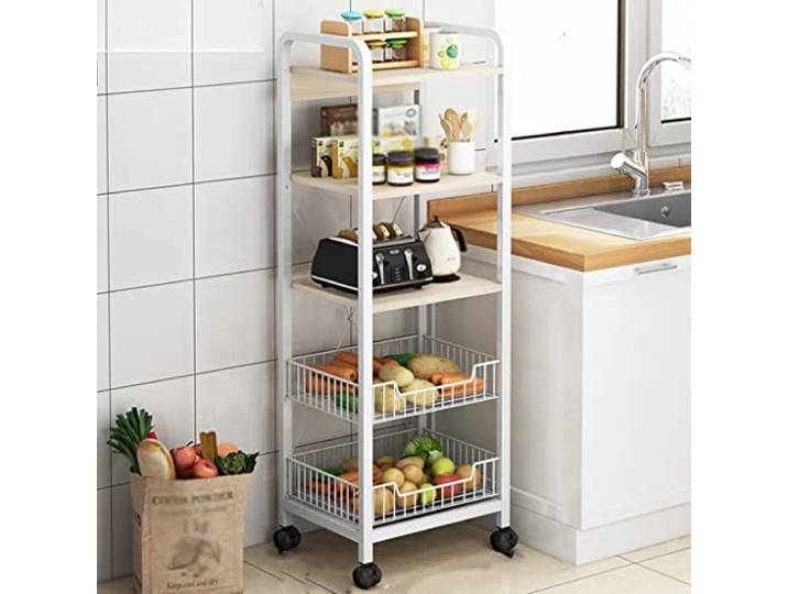 Regal, Metallnetz-Wagen mit feststellbaren Rädern Küche Bad(C 5 Tier)