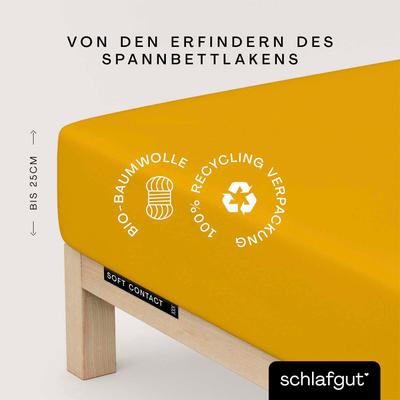 Spannbettlaken SCHLAFGUT "Soft Contact", gelb (gelb deep), L:200cm, Feinbiber, Obermaterial: 100% Baumwolle, Bettlaken, Spannbettlaken, 100% Bio Baumwolle