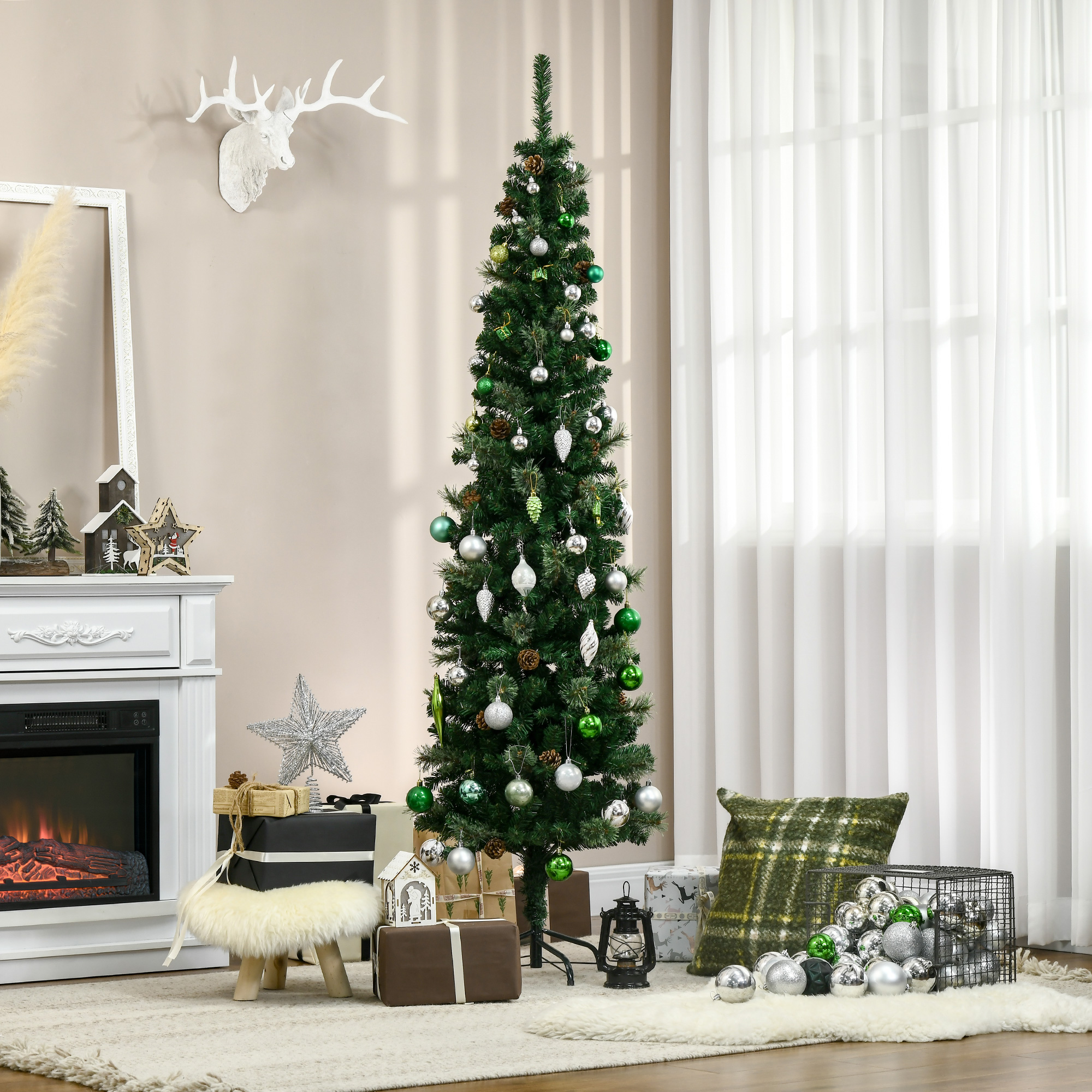 Homcom Albero di Natale Alto 195cm Realistico con Pigne Decorative e 556 Rami, Verde Aosom
