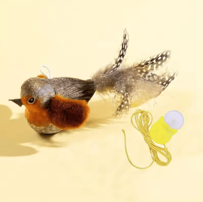 Inspire Curations ChirpyBird Interactive Hanging Cat Teaser Toy With Catnip & Feathers gray