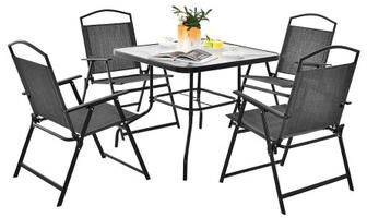 Costway Patio Dining Set for 4 with Umbrella Hole-Gray