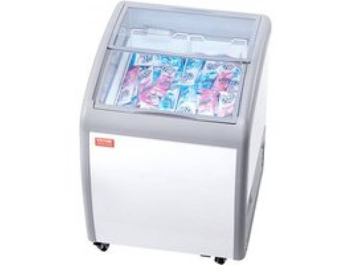 VEVOR Vitrine Réfrigérée à Crème Glacée Commerciale, Comptoir à Glace 154 L, Congélateur Mobile avec Dessus en Verre, 2 Paniers Métalliques, 2 Portes Coulissantes en Verre, Roulettes Verrouillables