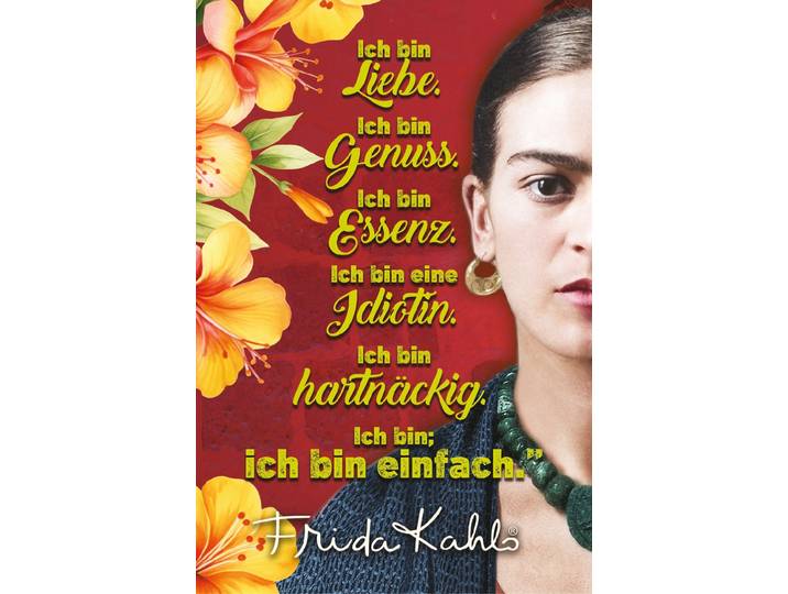 Wanddekoobjekt LUCKYLINDE Frida Kahlo - Ich bin Liebe , rot (bunt), B:20cm H:30cm T:0,3cm, Blech, Wanddekoobjekte, Wanddekoobjekt, Stahlschild