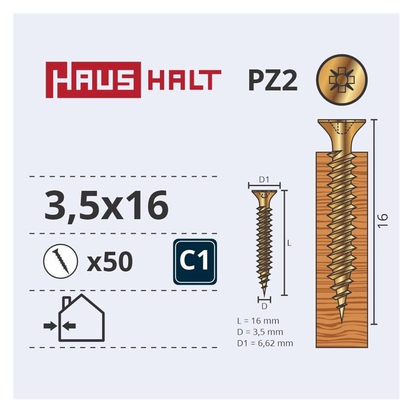 Haushalt CHIPBOARD SCREW 3.5X16 YLW ZP 50PCS G1 (50 Stk.) (36515726)