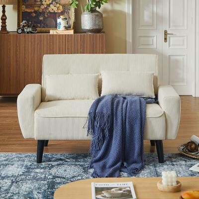 Pingliang Home "48.82"" Small Tufted Loveseat Sofa with 2 Pillows and Tapered Wood Legs"