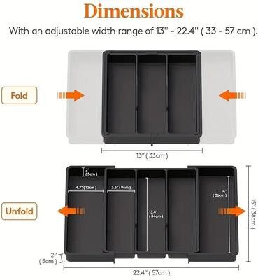 Uplifted Finds Expandable Adjustable Large Plastic Kitchen Utensil Organizer Customizable Cutlery Holder & Tray black b