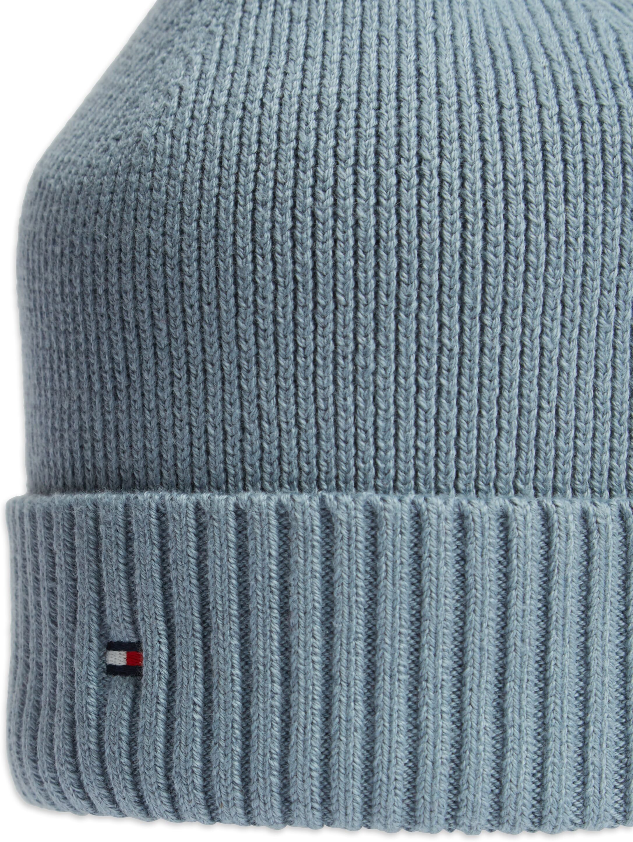 Strickmütze TOMMY HILFIGER "TH FLAG PIMA COTTON BEANIE", blau (frozen creek), Baumwollmischung, Mützen Strickmütze, Beanie mit Logostickerei, mit Kaschmiranteil Unisex frozen creek Einheitsgröße