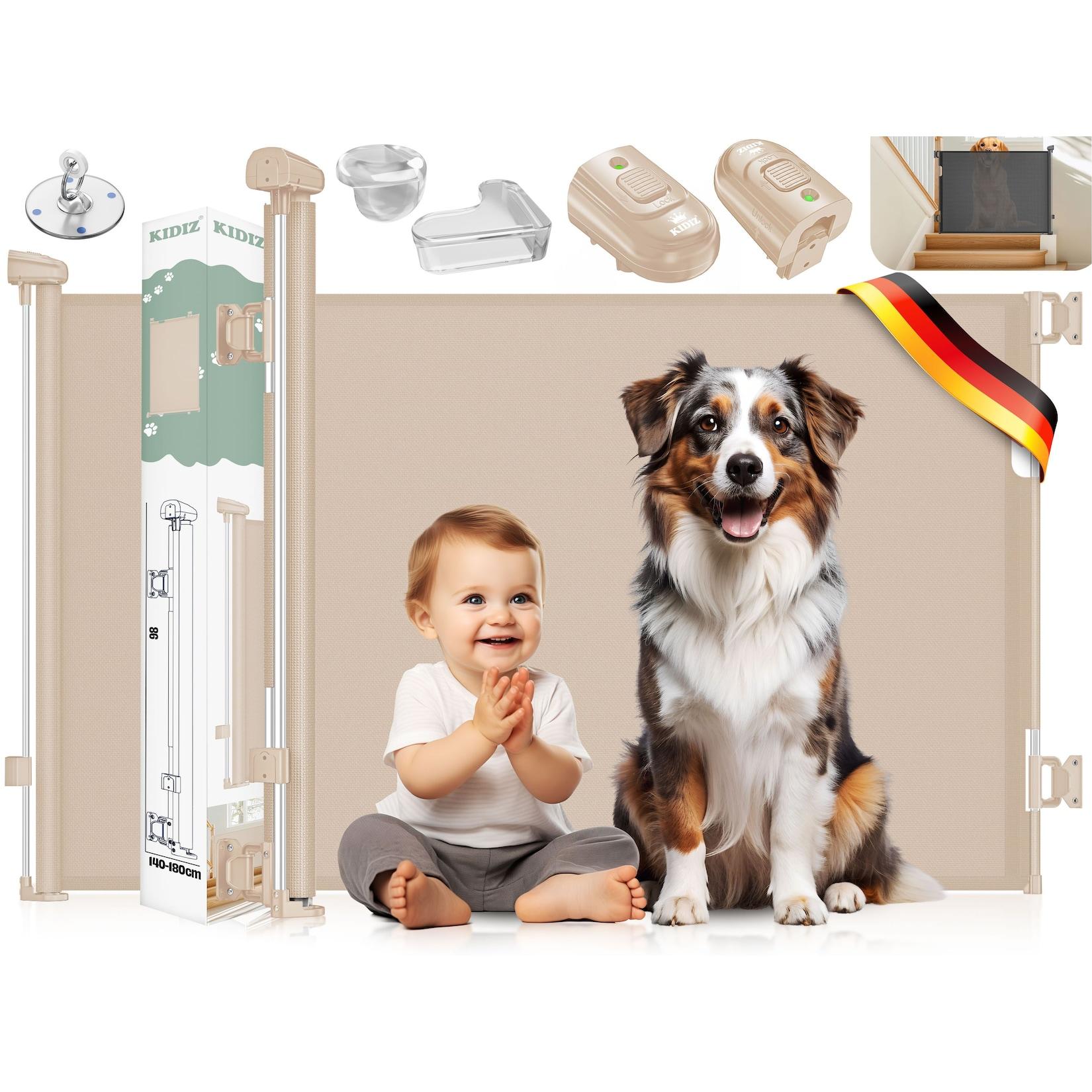 KIDIZ® Treppenschutzgitter Türschutzgitter ausziehbar bis 140/180cm kindersicheres Treppengitter für Babys & Haustiere Schutzgitter Treppen & Türen Absperrgitter inkl. Bodenanker & Montagezubehör