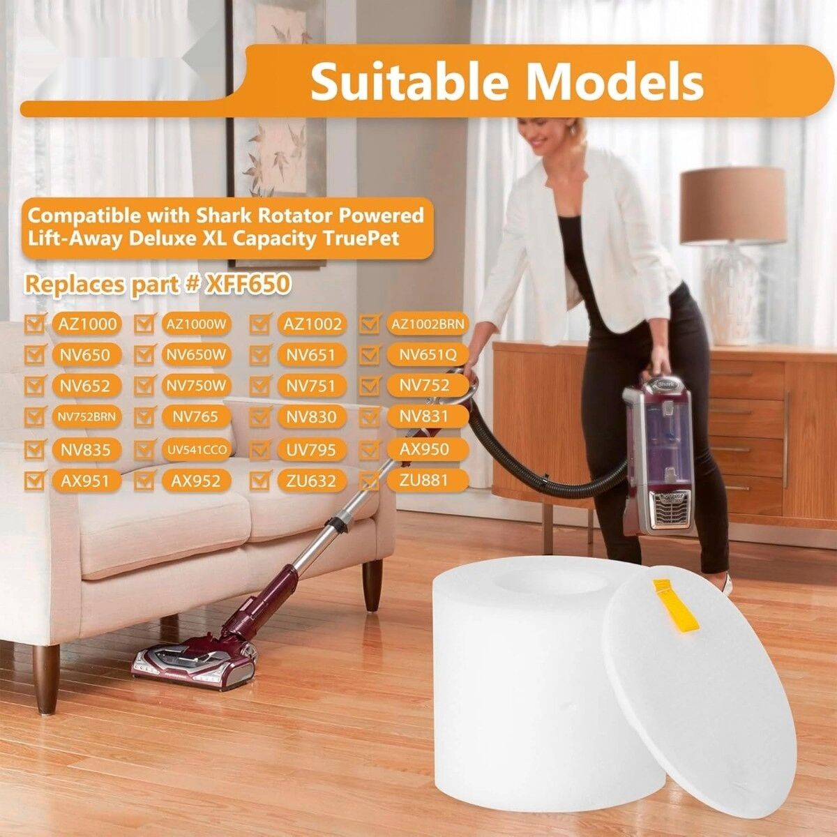 INF Jeu de filtres en mousse compatible avec Shark NV752 AZ1002 – 2x filtres éponge pour séries NV650 NV750