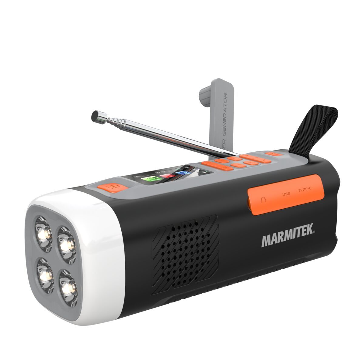 Marmitek RESQ200 Kurbelradio DAB+/UKW Tragbares Radio Bluetooth IPX3 (Schwarz) 25008644