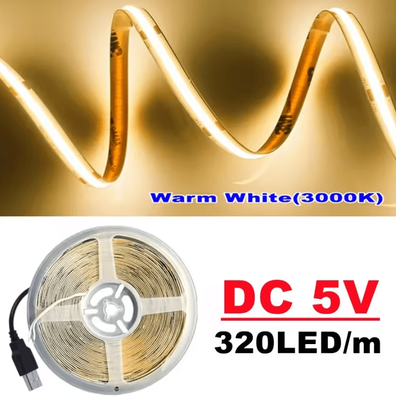 Inspire Curations DC5V USB COB LED Strip Light 320 LEDs Per Meter 3000k 5m