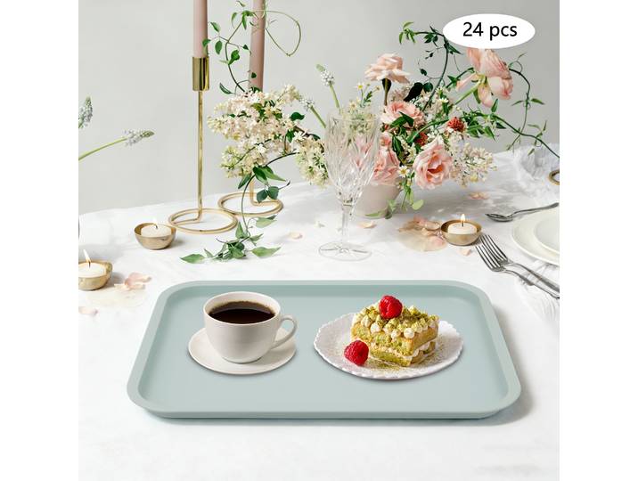 Plateau de service pour restauration rapide, 24 pièces, plateau en plastique, plateau rectangulaire antidérapant, plateau de cuisine 36 x 27 x 2 cm, pour cuisines, hôtels