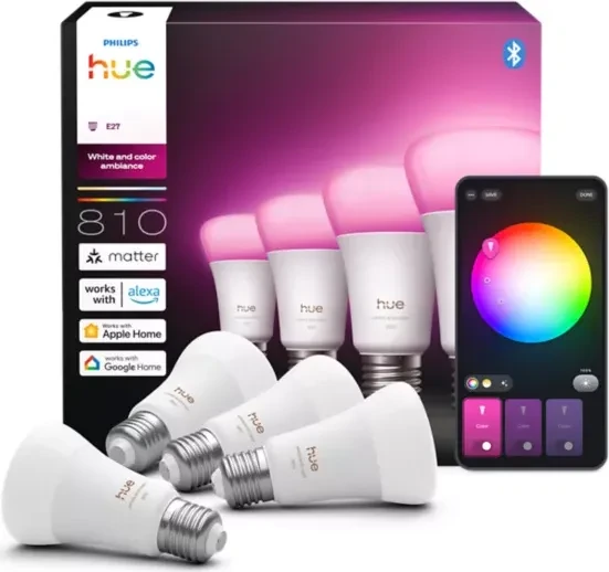 Philips Hue White and Color Ambiance 6 W 810 E27 4 Stk. + Hue GO v2, 4 Stk