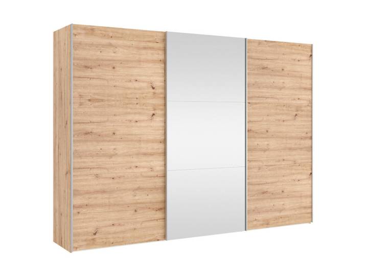 Boxxx Schwebetürenschrank, Eiche Artisan, Glas, 3 Fächer, 303x220x65 cm, umfangreiches Zubehör erhältlich, in verschiedenen Größen erhältlich, Schlafzimmer, Kleiderschränke, Kleiderschränke mit Spiegel