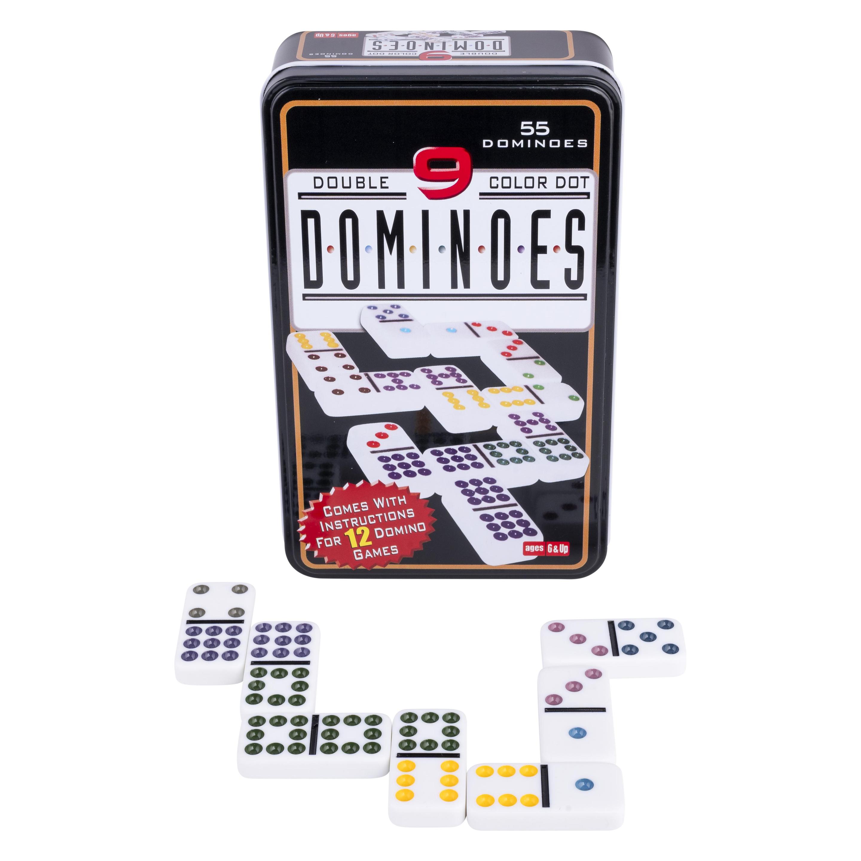 Longfield Doppel-Domino 9 in Metalldose - 55 Steine mit farbigen Augen (2 - 4 Spieler) (250102)