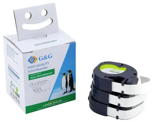 G&G 3er Set BM-D-G-91221-3 Kompatibel ersetzt DYMO 91221 Bandfarbe: Weiß Schriftfarbe: Schwarz 12mm 4m