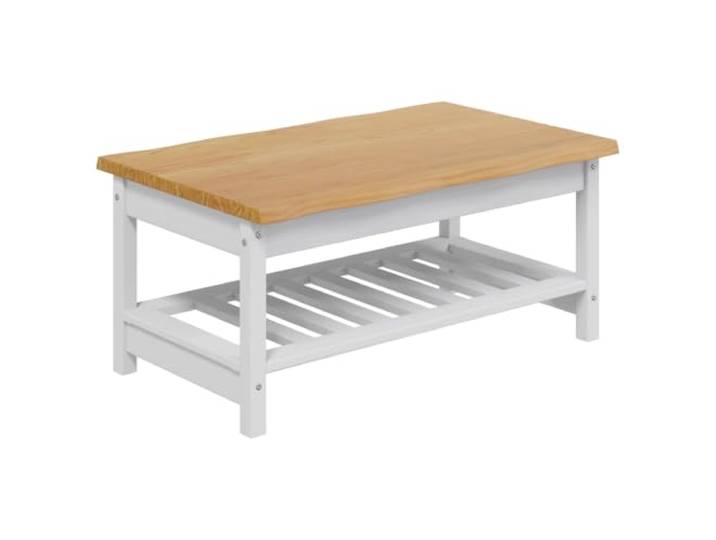 LKJephalotrope Couchtisch Weiß 100x60x45,5 cm Massivholz Kiefer Rustikaler Sofatisch mit Baumkante und praktischer Ablage für dein Wohnzimmer oder Essbereich.