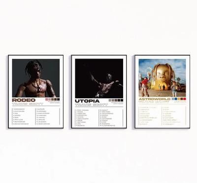 Inspire Essentials Travis Scott Album Wall Art Canvas Set Rap Music Poster Decor For Bedroom And Living Room 4 11.81 X 15.75 Inches Black Fra
