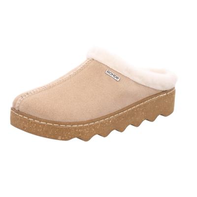 Pantoffel ROHDE "Foggia-D", Damen, Gr. 37, Lammwolle, beige, Veloursleder, Schuhe, Hausschuh, Clog mit herausnehmbarer Innensohle aus Lammwolle