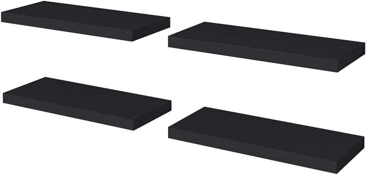 Zwarte zwevende wandplank met onzichtbare beugels voor decoratie en opslag, 60 cm