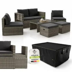 Juskys Polyrattan Gartenmöbel Set Salou inkl. Abdeckung - Outdoor Lounge für 6 Personen, wetterfest - Grau