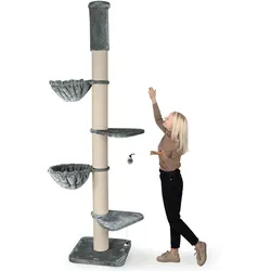 HAPPYPET Kratzbaum Grosse Katzen Stabil XXL Deckenhoch, 250 bis 275 cm   Grau Basic