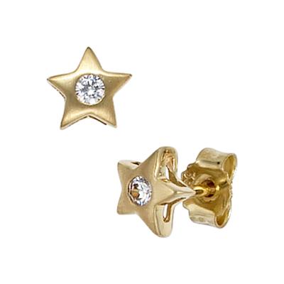Paar Ohrstecker JOBO "Stern", gold (gelbgold 333), Ohrringe, Damen, 5,8mm, Gelbgold 333, 333 Gold mit Zirkonia