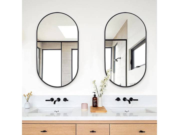 Miroir mural ovale LUVODI 100x50cm avec cadre en métal noir, miroir de vanité pleine longueur pour salle de bain, entrée, chambre à coucher, décoration
