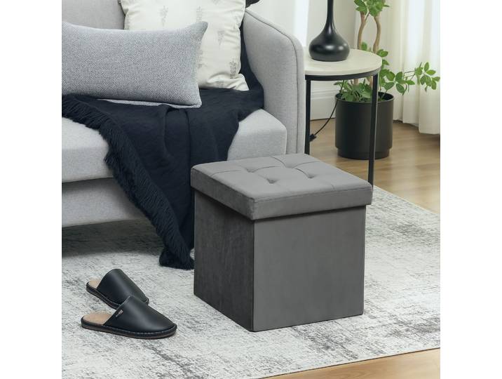 HOMCOM Banc Coffre Pliable Velours 38cm 120Kg Gris