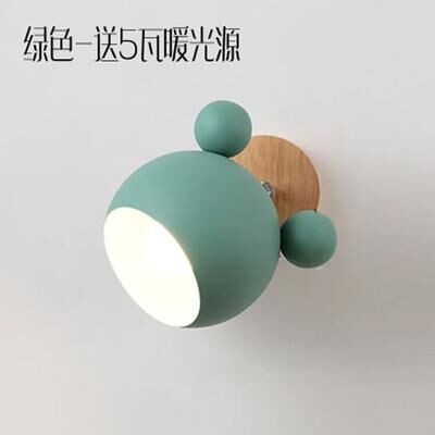 Uplift Picks Nordic Macaron Cartoon Wall Lamp Wooden Kids Bedside Light green warm Light 12 W