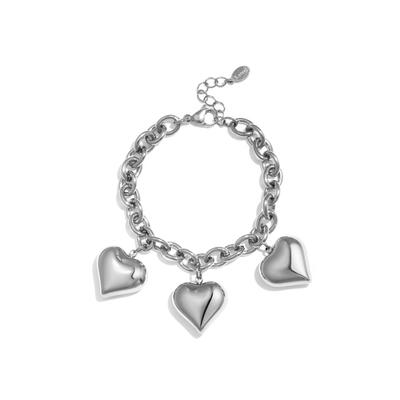 Charm-Armband ADELIA´S "Armband Charmarmband mit drei großen Herzanhängern, 16 cm + 3 cm", silber (goldfarben), Armbänder, Damen, Edelstahl, Charm-Armband, stylisch mit drei glänzenden Herzanhängern