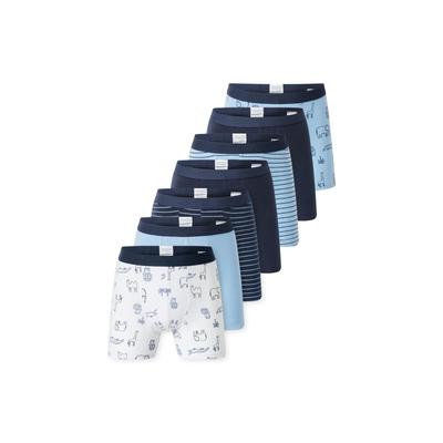 Boxershorts SCHIESSER "Boxershort 7PACK Boys Single Jersey Slips 7er Pack", Jungen, Gr. 140, bunt (blau, dunkelblau), Obermaterial: 95% Baumwolle CO. 5% Elasthan EL., Unterhosen