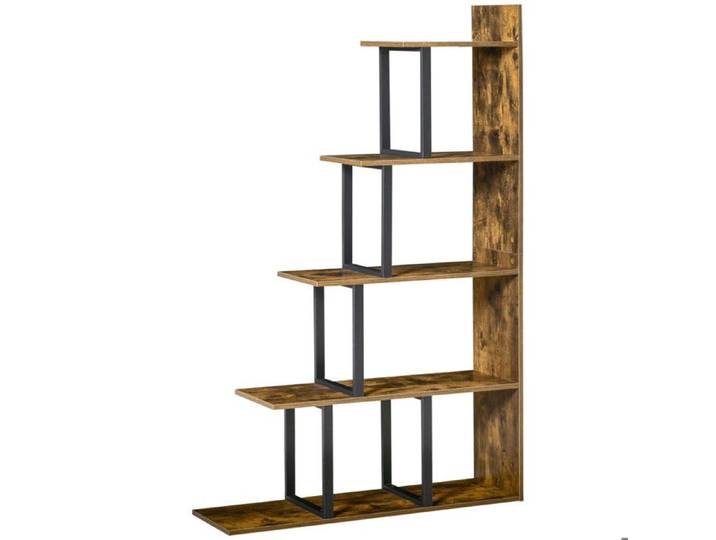 Étagère bibliothèque - HOMCOM - séparateur pièce industriel escalier 5 étagères rangement - bois - 102x30x160cm - brun
