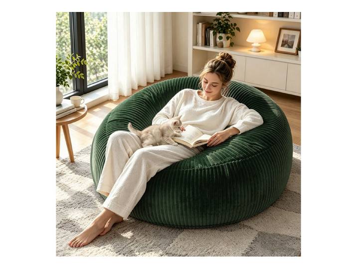 VUZINIC Sitzsack 6 FT riesiger runder Sitzsack, übergroßes faules Boden-Sofa, Cordstoff (1 St), Hochdichte Schwamm-Füllung, vakuumkomprimiert