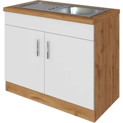 Held Spülenunterschrank mit Spüle ca. 100 cm Weiß/Eiche