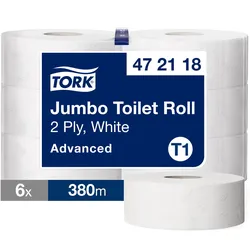 Tork Jumbo Toilettenpapier Weiß T1, Advanced, 2‐lagig, 6 × 380 m, 472118