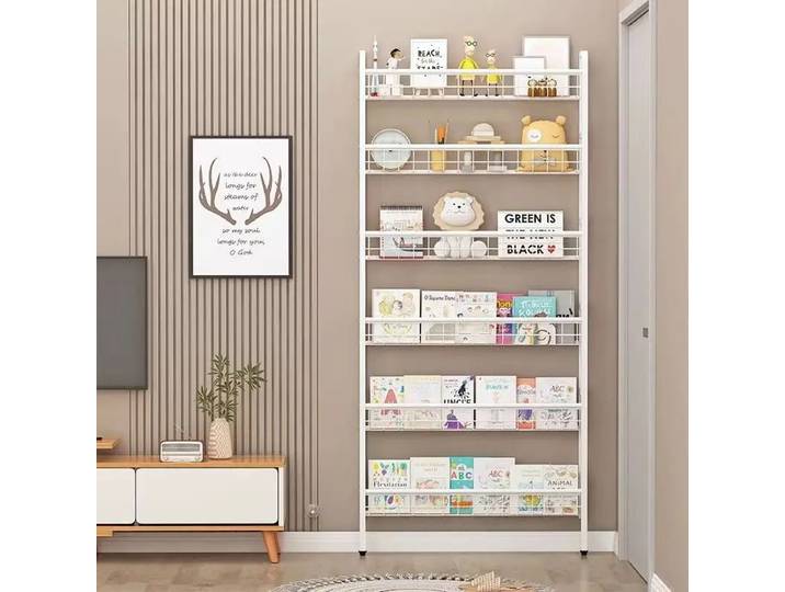 Étagère derrière la porte, étagère de rangement, bibliothèque murale fine multicouche du sol au plafond, support de rangement pour espace.
