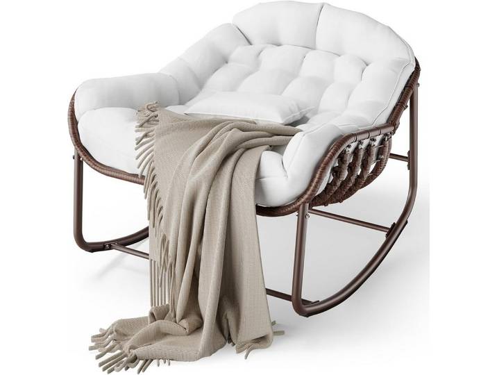 GarveeMore Schaukelstuhl mit Gepolstertem Kissen,Ei-Schaukelstuhl für Wohnzimmer,Garten, Outdoor Patio Überdimensionierter Papasan-Schaukelstuhl,Pflegeleicht