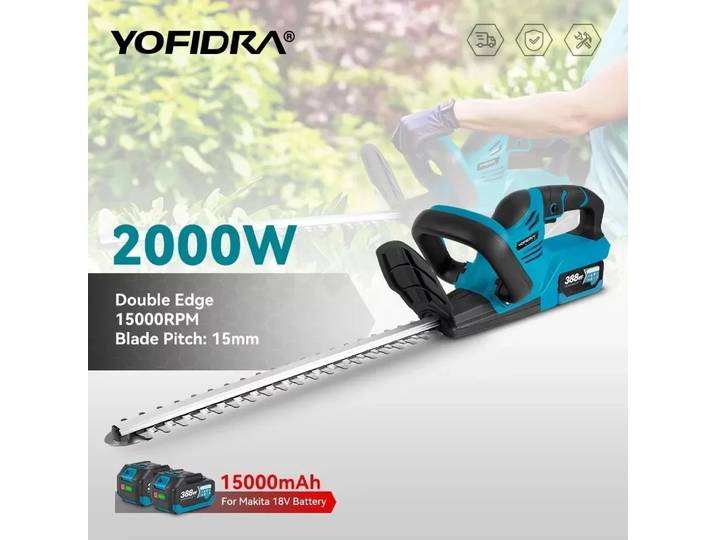 Taille-haie électrique YOFIDRA 2000W 15000RPM, tondeuse à gazon, outil de jardinage et d'aménagement paysager, pour batterie Makita 21V