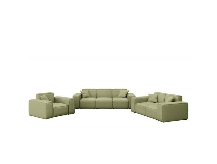 Kaiser Möbel Loungegarnitur 3 2 1 Gartenmöbel, Malibu Stoff Odyssey Hellgrün, Limette, Holz, Gartenmöbel, Gartengarnituren, Gartenmöbel-Sets