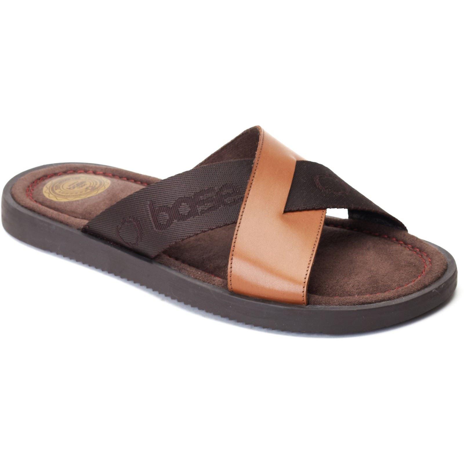 Base London Webb Leren Heren Sandalen In Verbrande Bruine Kleur