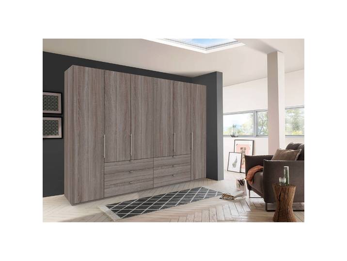 Armoire à portes pliantes IV 300 x 216cm Tiroir centrale Marron/Gris/Imitation chêne truffier